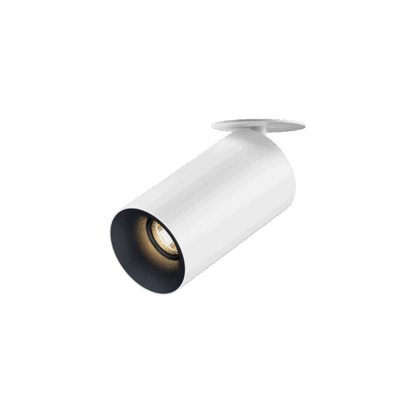 White version of the Dea Cura S with black matt reflector, an adjustable recessed spot designed by Karizma Luce.