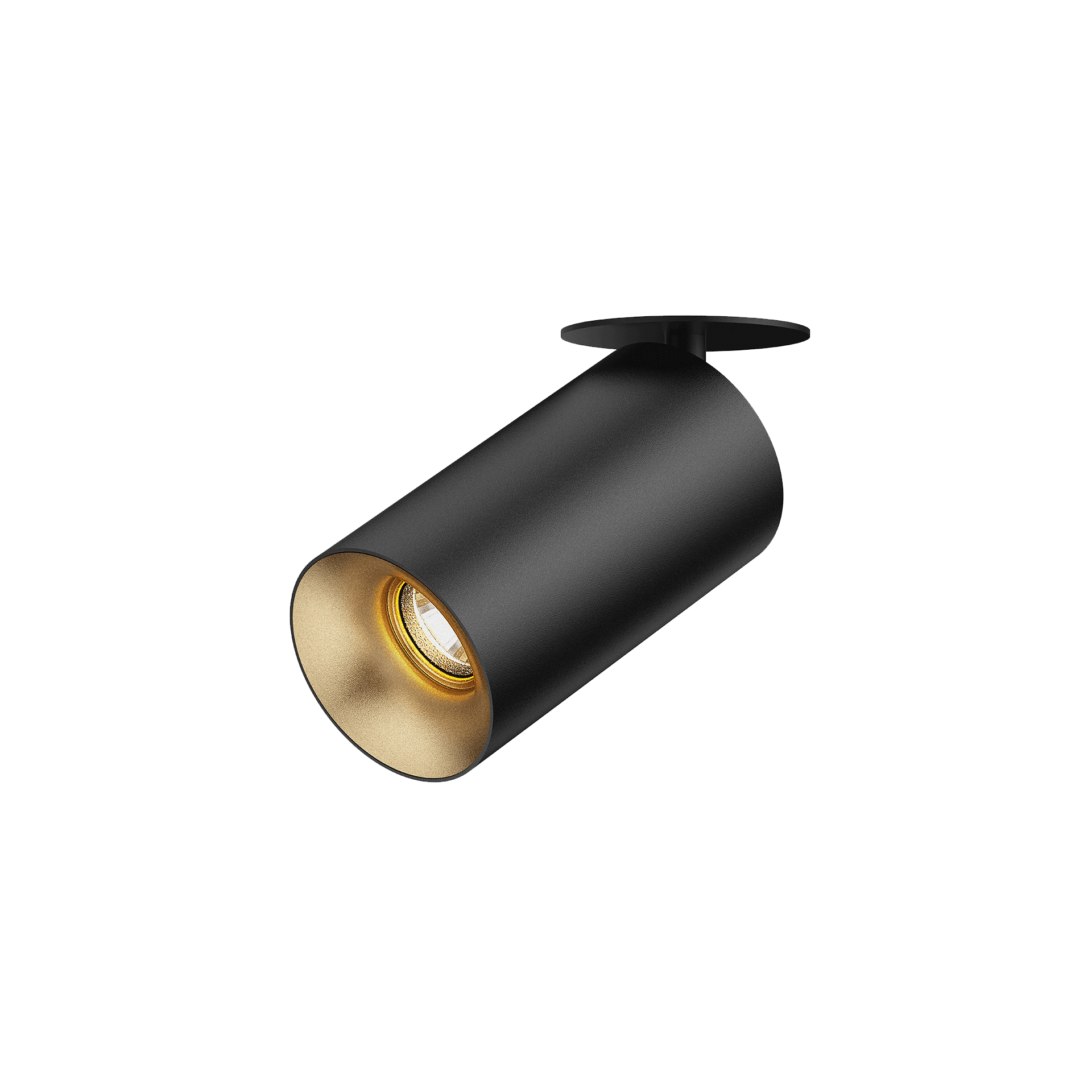 Black version of the Dea Cura S with golden reflector, an adjustable recessed spot designed by Karizma Luce.