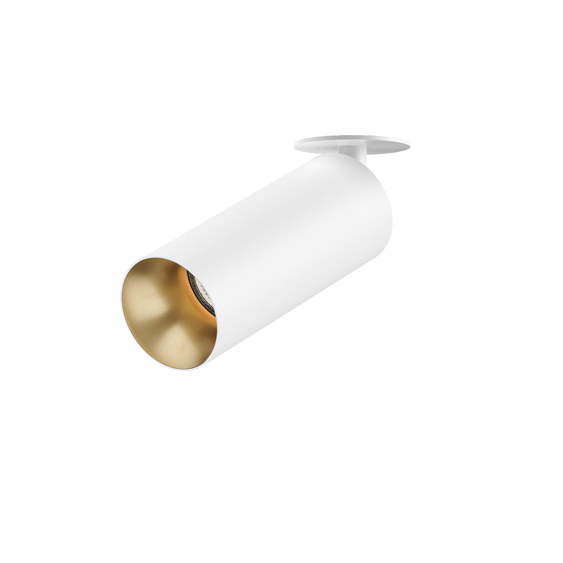 White version of the Dea Cura XS with golden reflector, an adjustable recessed spot designed by Karizma Luce.