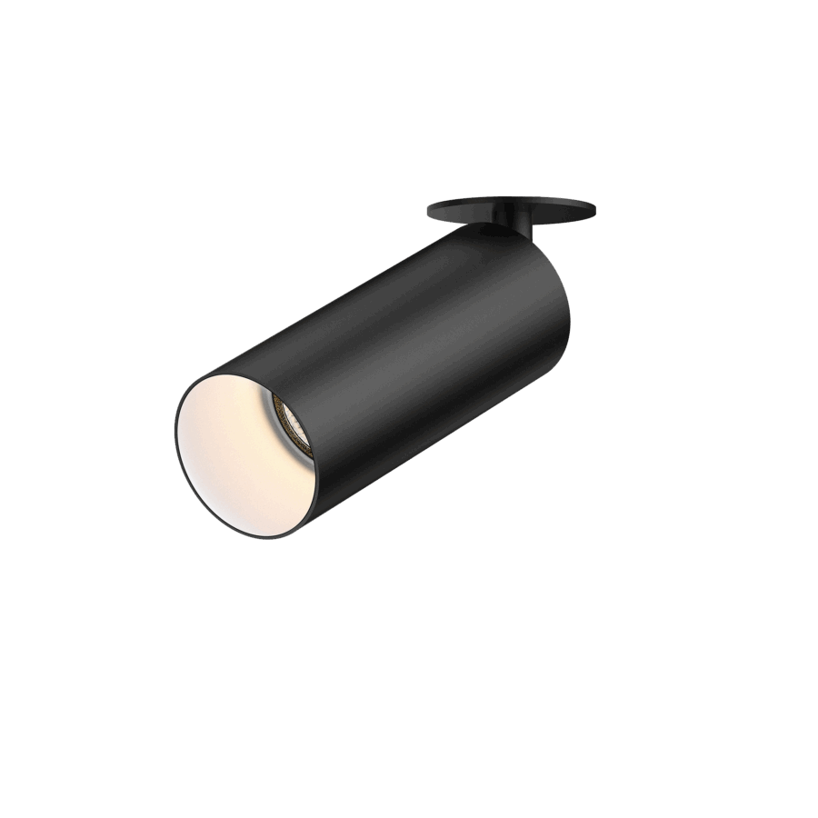 Black version of the Dea Cura XS with white reflector, an adjustable recessed spot designed by Karizma Luce.
