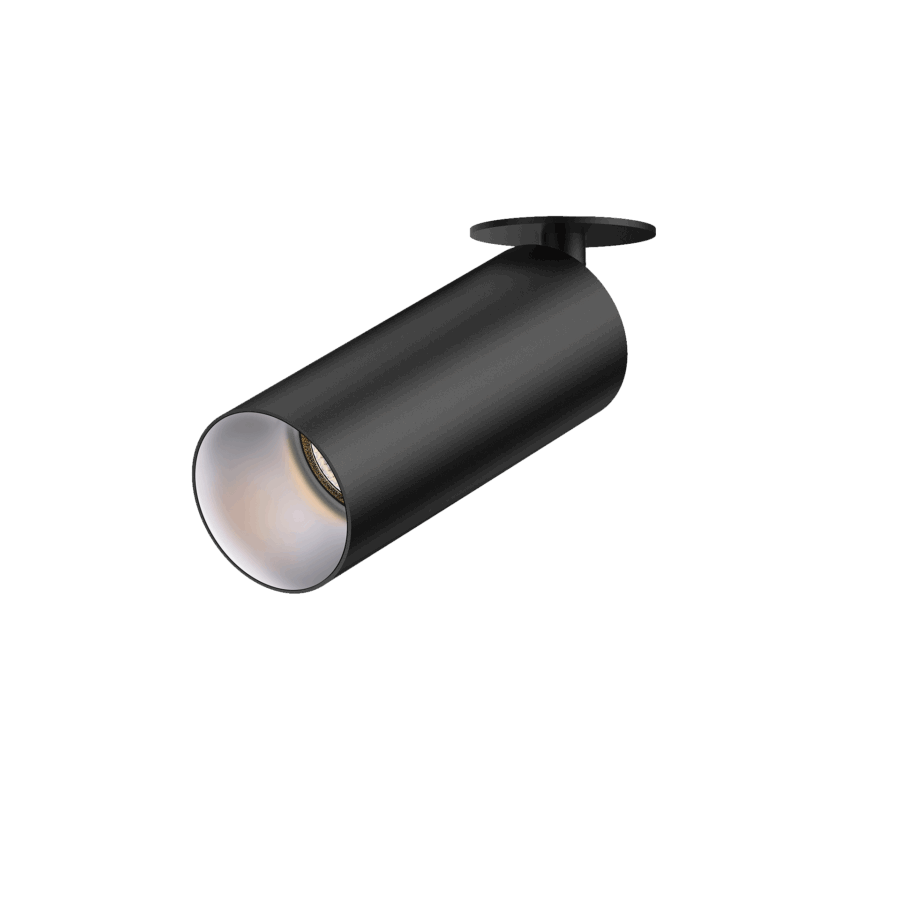 Black version of the Dea Cura XS with chrome reflector, an adjustable recessed spot designed by Karizma Luce.