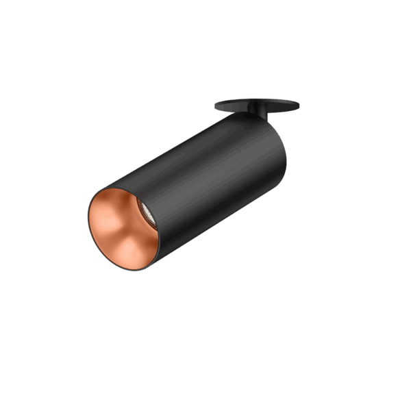 Black version of the Dea Cura XS with copper reflector, an adjustable recessed spot designed by Karizma Luce.
