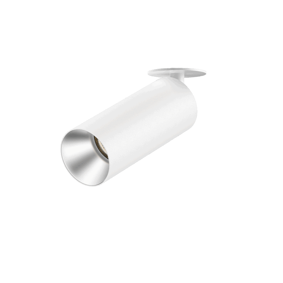 White version of the Dea Cura XS with silver reflector, an adjustable recessed spot designed by Karizma Luce.