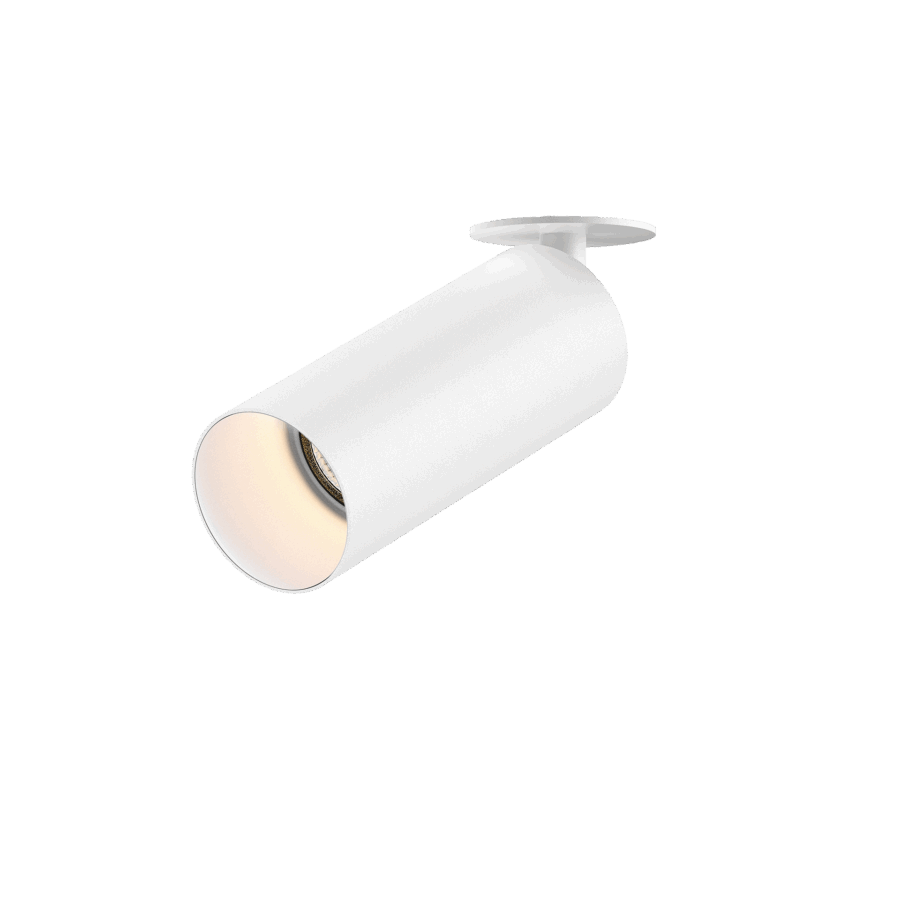White version of the Dea Cura XS with white reflector, an adjustable recessed spot designed by Karizma Luce.