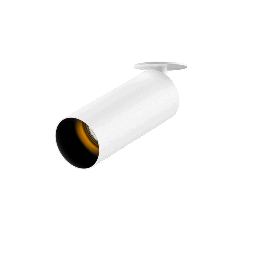 White version of the Dea Cura XS with black gloss reflector, an adjustable recessed spot designed by Karizma Luce.