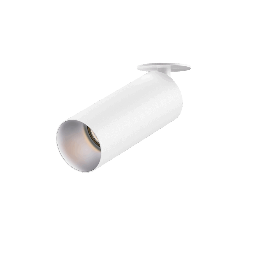 White version of the Dea Cura XS with chrome reflector, an adjustable recessed spot designed by Karizma Luce.