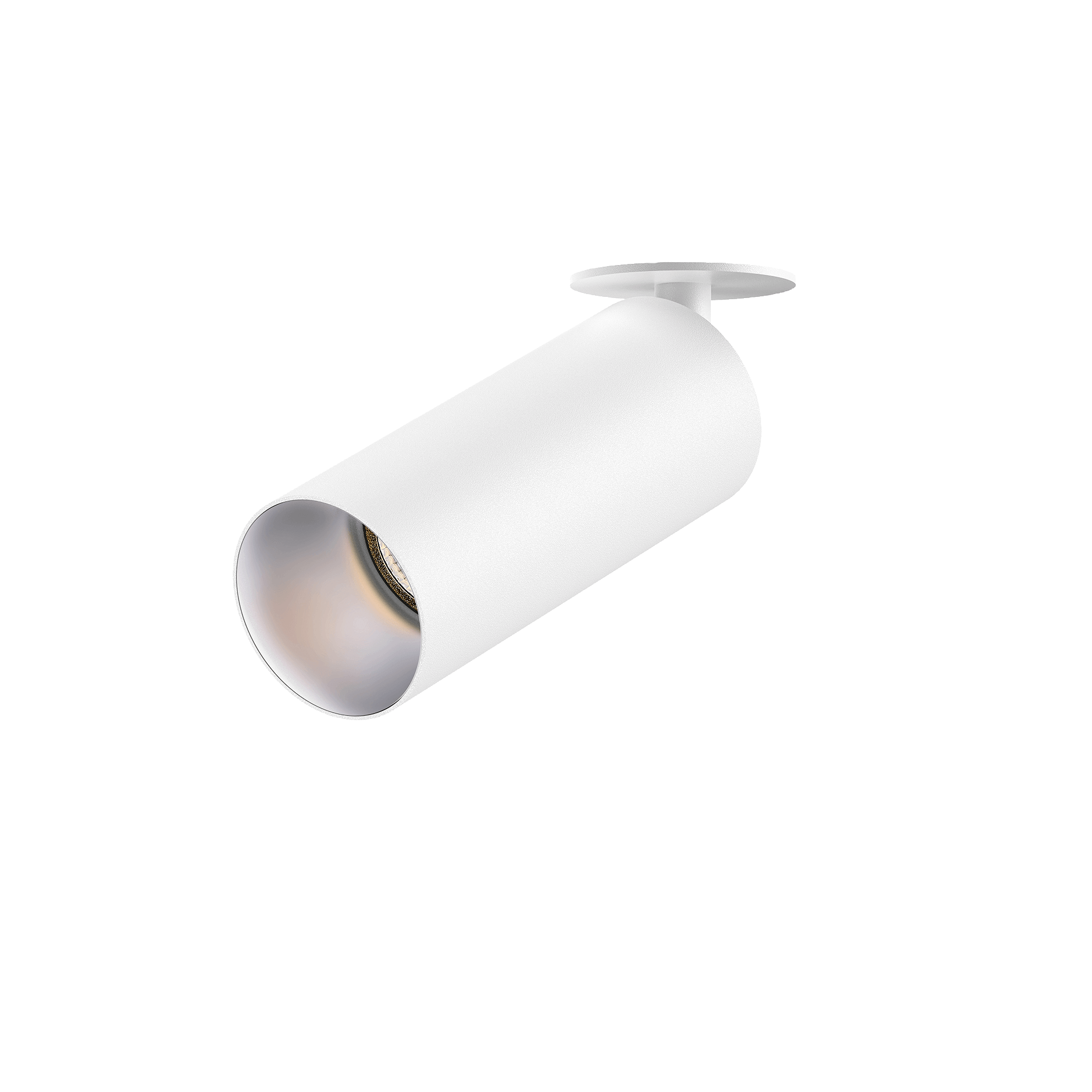 White version of the Dea Cura XS with chrome reflector, an adjustable recessed spot designed by Karizma Luce.
