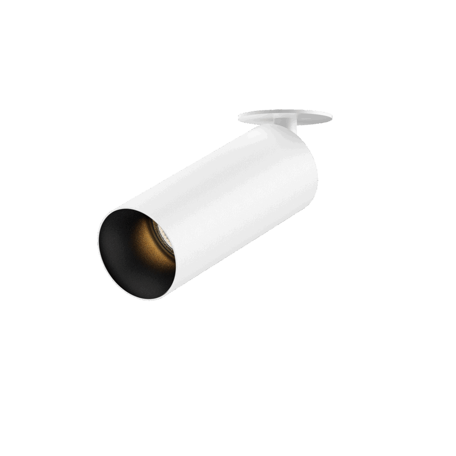 White version of the Dea Cura XS with black matt reflector, an adjustable recessed spot designed by Karizma Luce.