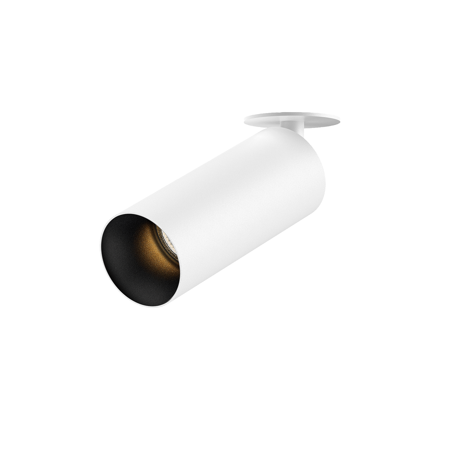 White version of the Dea Cura XS with black matt reflector, an adjustable recessed spot designed by Karizma Luce.