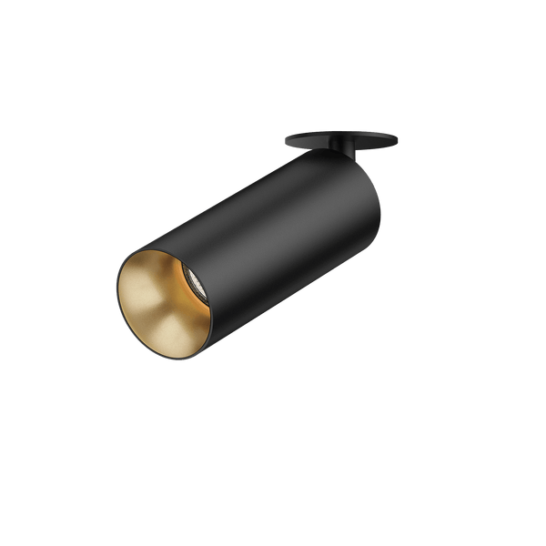 Black version of the Dea Cura XS with golden reflector, an adjustable recessed spot designed by Karizma Luce.