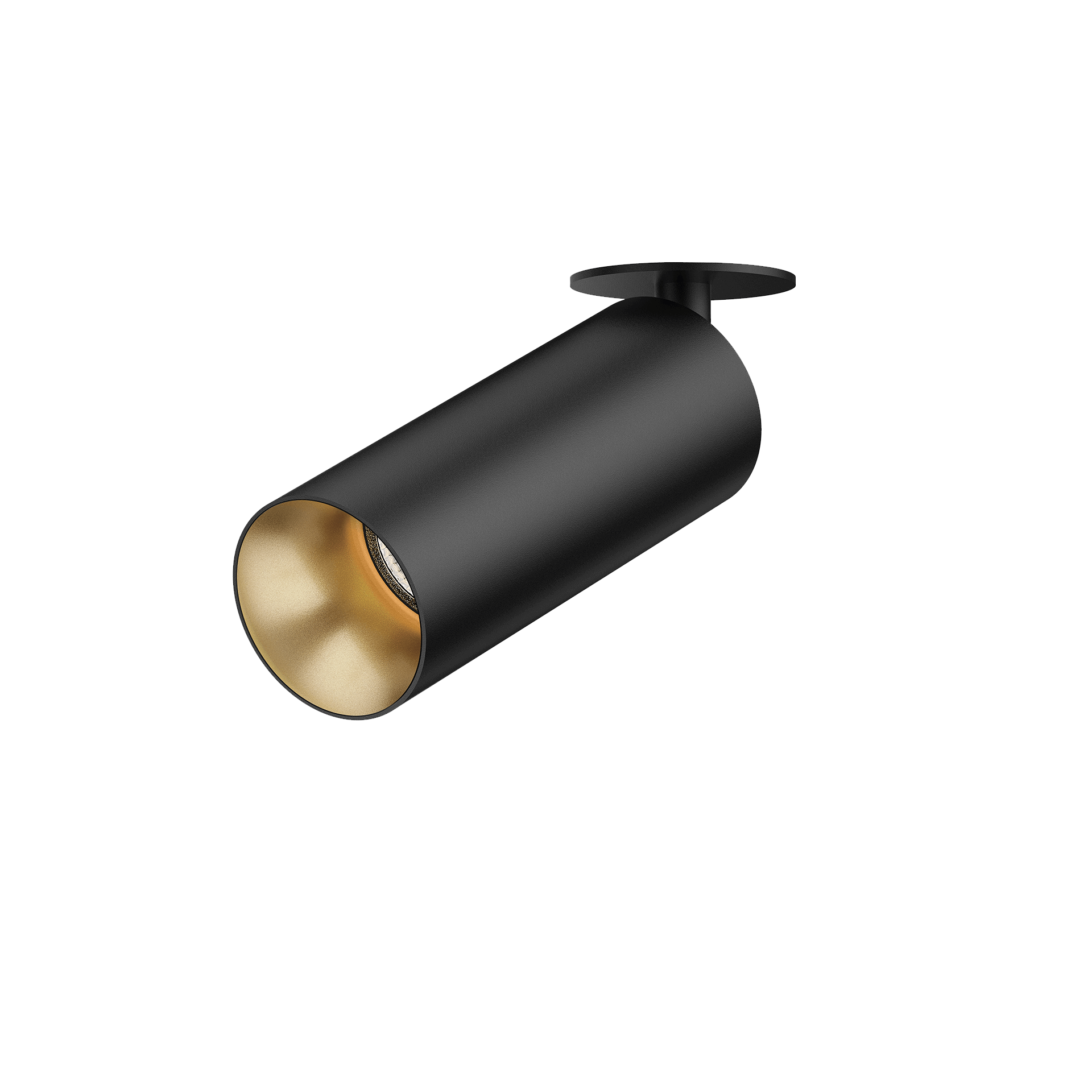 Black version of the Dea Cura XS with golden reflector, an adjustable recessed spot designed by Karizma Luce.