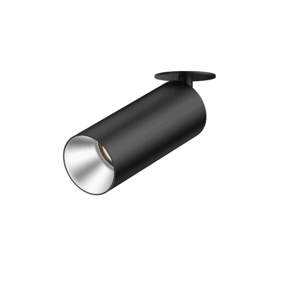 Black version of the Dea Cura XS with silver reflector, an adjustable recessed spot designed by Karizma Luce.