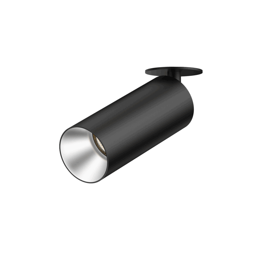 Black version of the Dea Cura XS with silver reflector, an adjustable recessed spot designed by Karizma Luce.