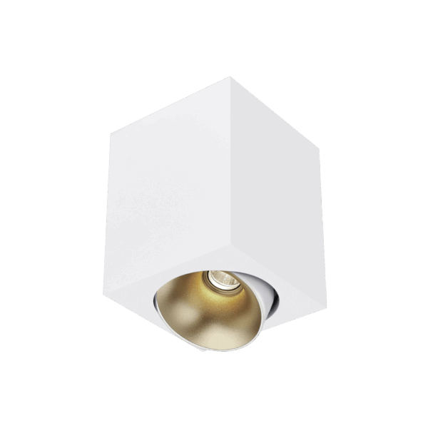 White version of the Dea Fauna M with golden reflector, a square surface-mounted luminaire designed by Karizma Luce.