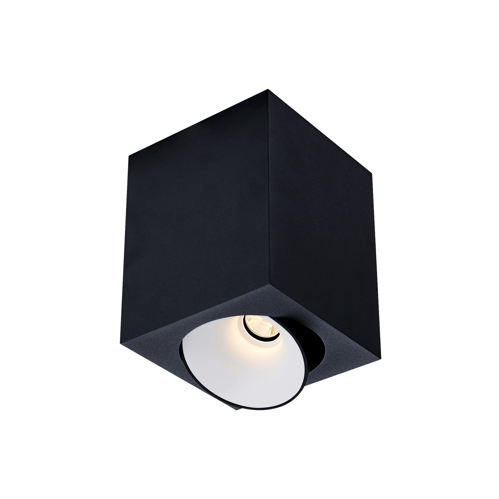Black version of the Dea Fauna M with white reflector, a square surface-mounted luminaire designed by Karizma Luce.