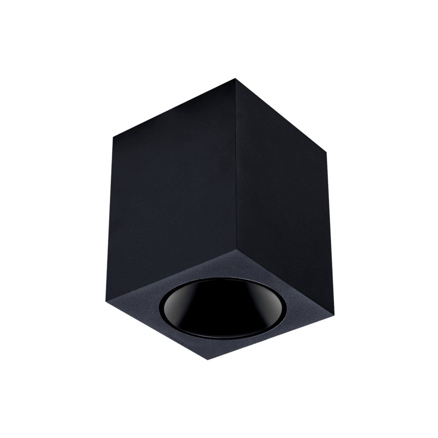 Black version of the Dea Fauna M with black gloss reflector, a square surface-mounted luminaire designed by Karizma Luce.
