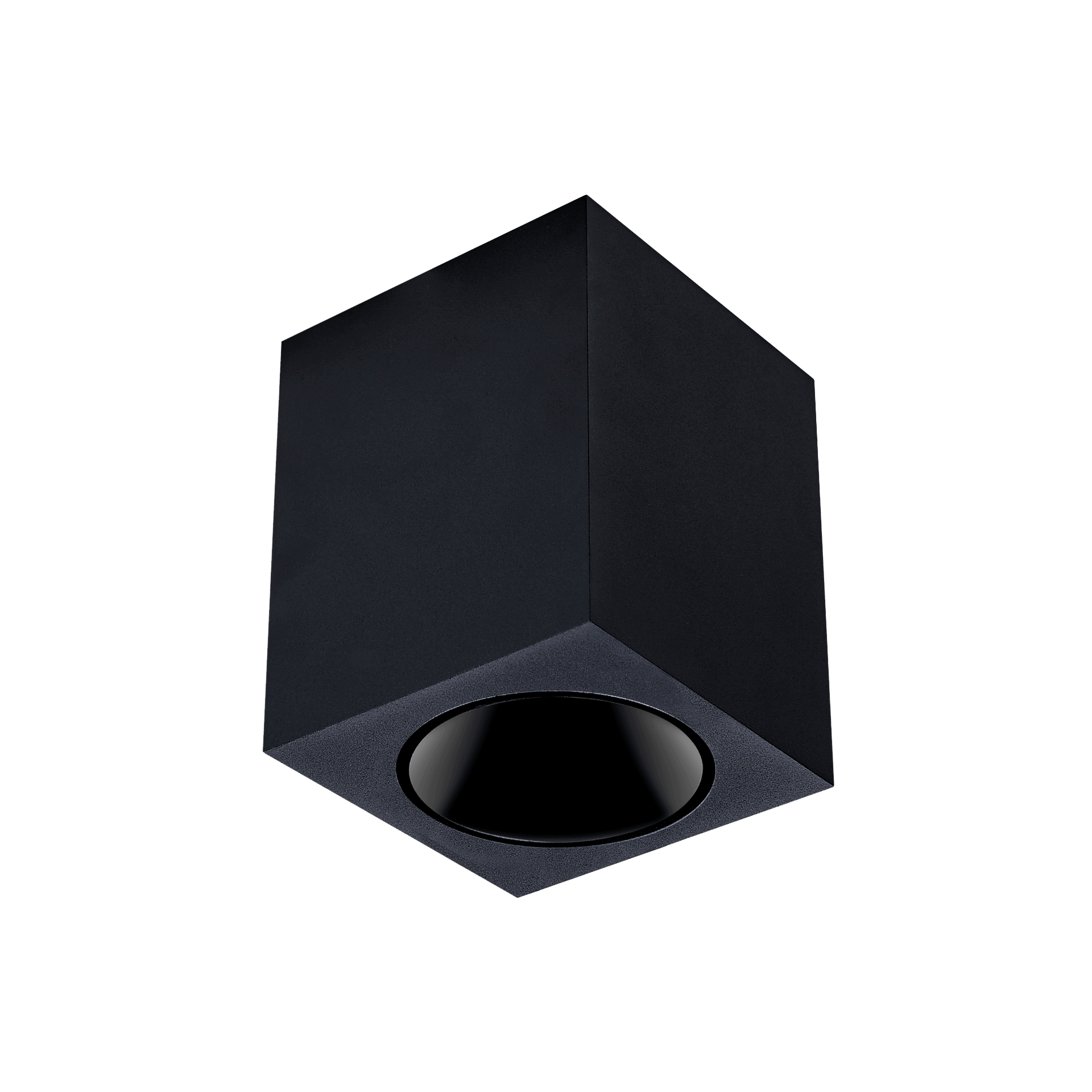 Black version of the Dea Fauna M with black gloss reflector, a square surface-mounted luminaire designed by Karizma Luce.