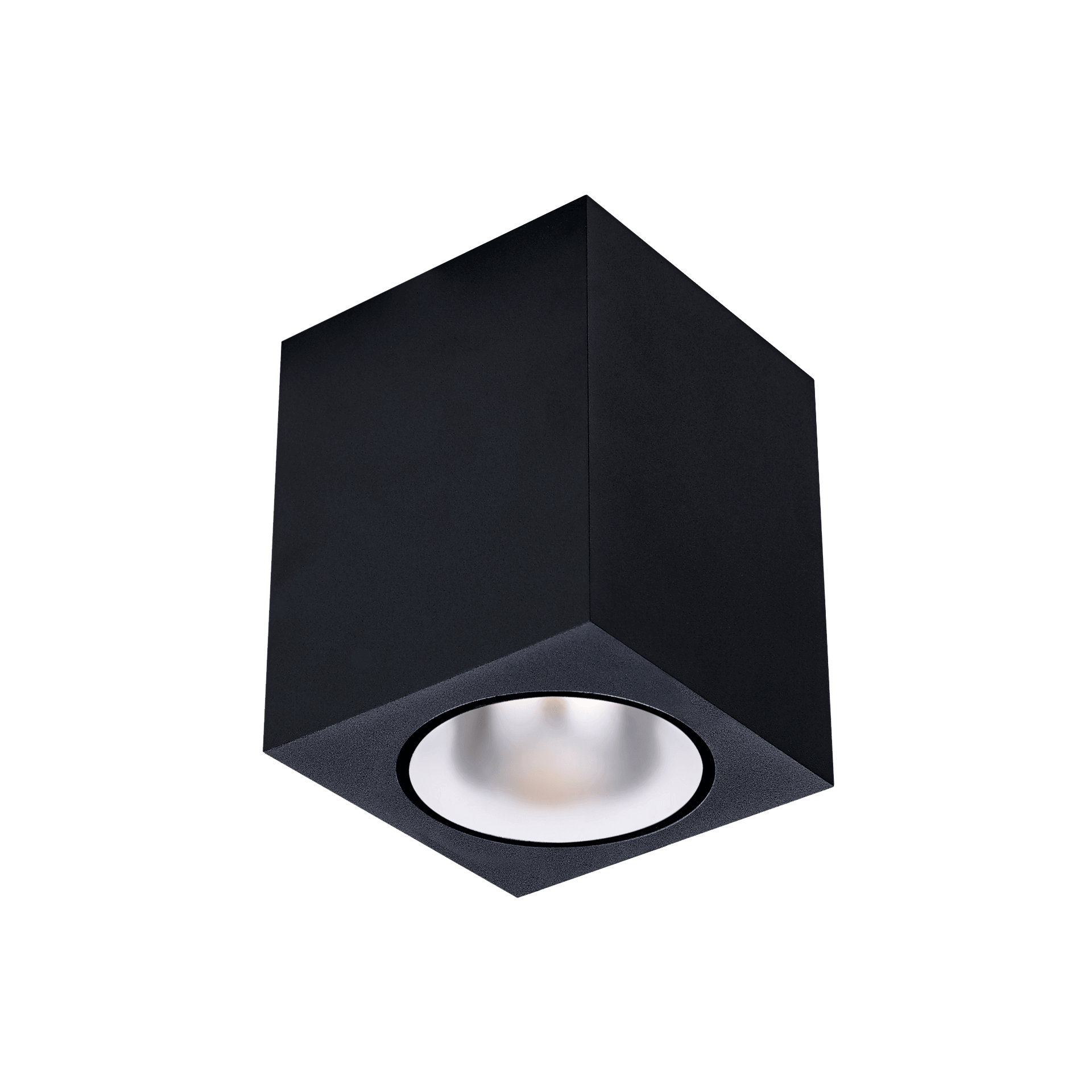 Black version of the Dea Fauna M with chrome reflector, a square surface-mounted luminaire designed by Karizma Luce.