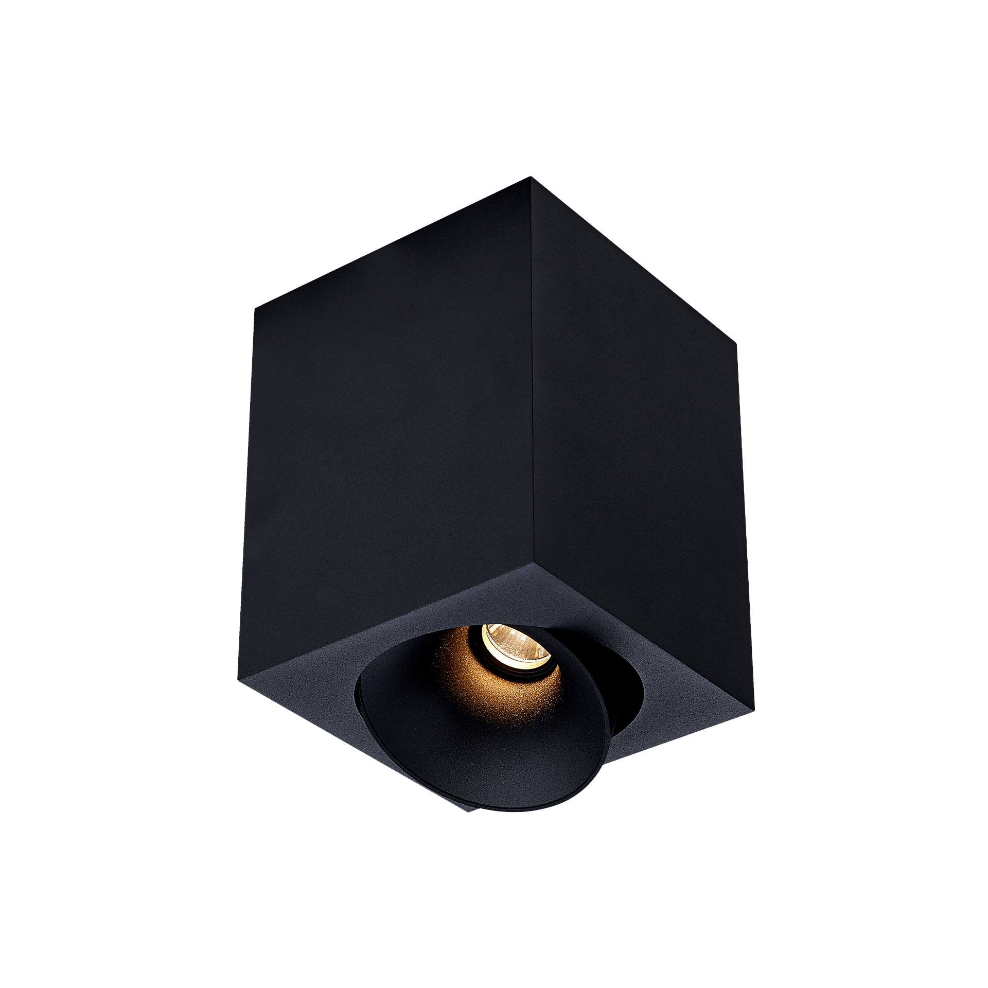 Black version of the Dea Fauna M with black matt reflector, a square surface-mounted luminaire designed by Karizma Luce.