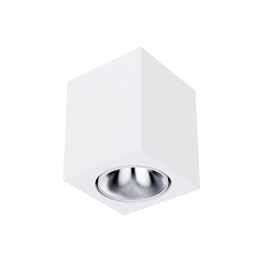 White version of the Dea Fauna M with silver reflector, a square surface-mounted luminaire designed by Karizma Luce.