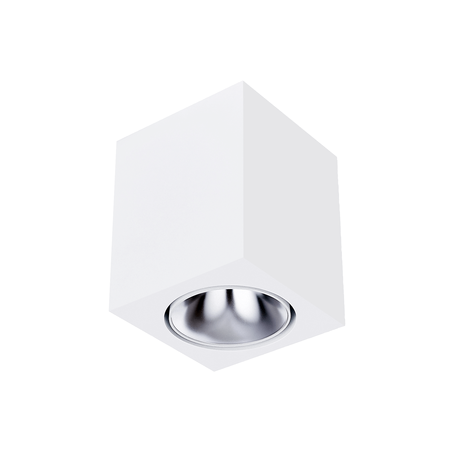 White version of the Dea Fauna M with silver reflector, a square surface-mounted luminaire designed by Karizma Luce.