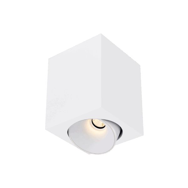 White version of the Dea Fauna M with white reflector, a square surface-mounted luminaire designed by Karizma Luce.