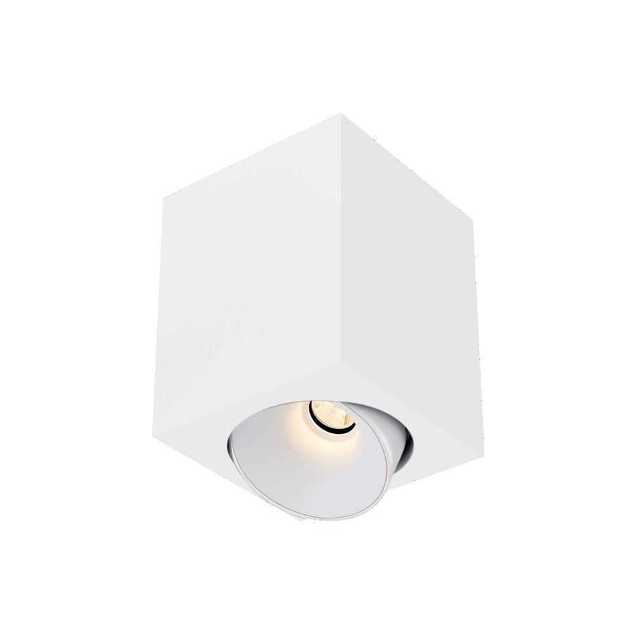 White version of the Dea Fauna M with white reflector, a square surface-mounted luminaire designed by Karizma Luce.