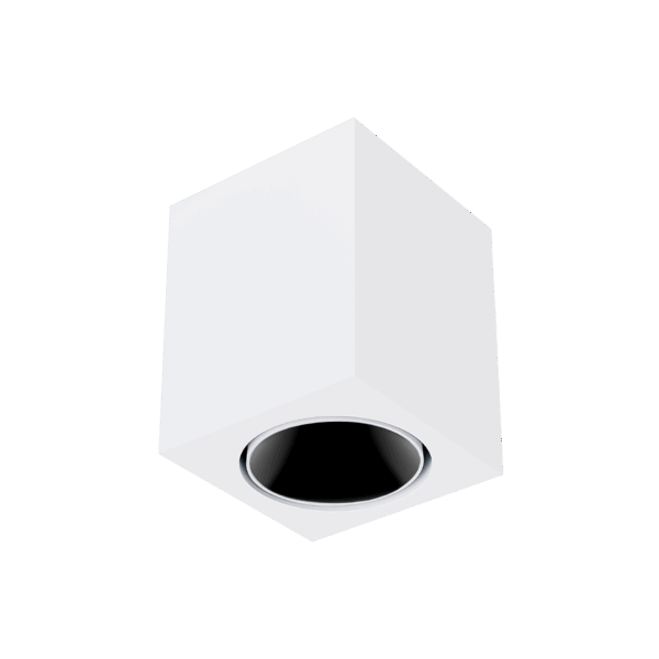 White version of the Dea Fauna M with black gloss reflector, a square surface-mounted luminaire designed by Karizma Luce.