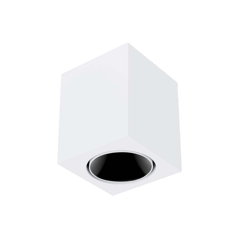 White version of the Dea Fauna M with black gloss reflector, a square surface-mounted luminaire designed by Karizma Luce.