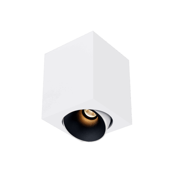 White version of the Dea Fauna M with black matt reflector, a square surface-mounted luminaire designed by Karizma Luce.