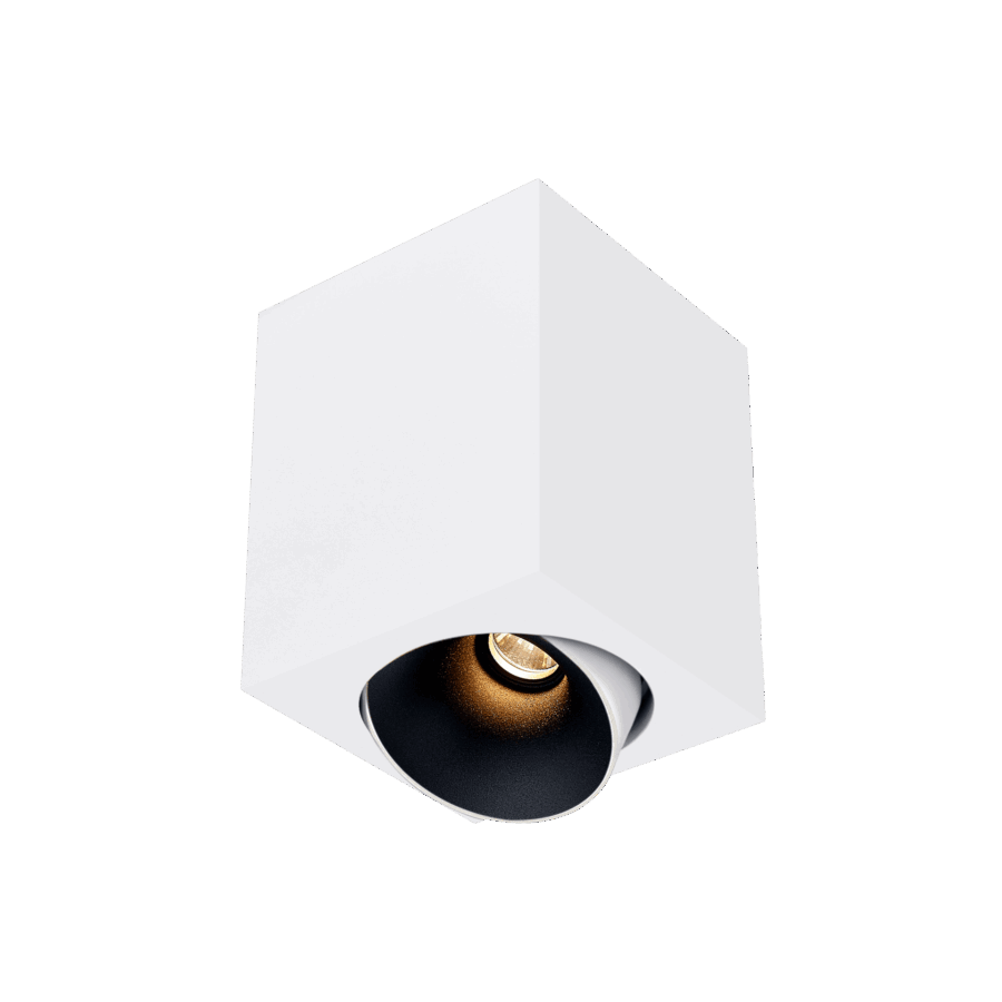White version of the Dea Fauna M with black matt reflector, a square surface-mounted luminaire designed by Karizma Luce.
