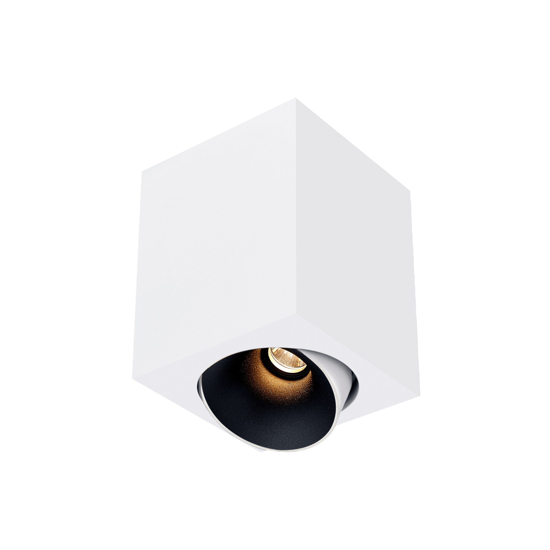 White version of the Dea Fauna M with black matt reflector, a square surface-mounted luminaire designed by Karizma Luce.
