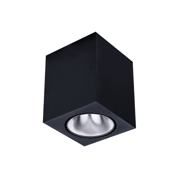 Black version of the Dea Fauna M with silver reflector, a square surface-mounted luminaire designed by Karizma Luce.