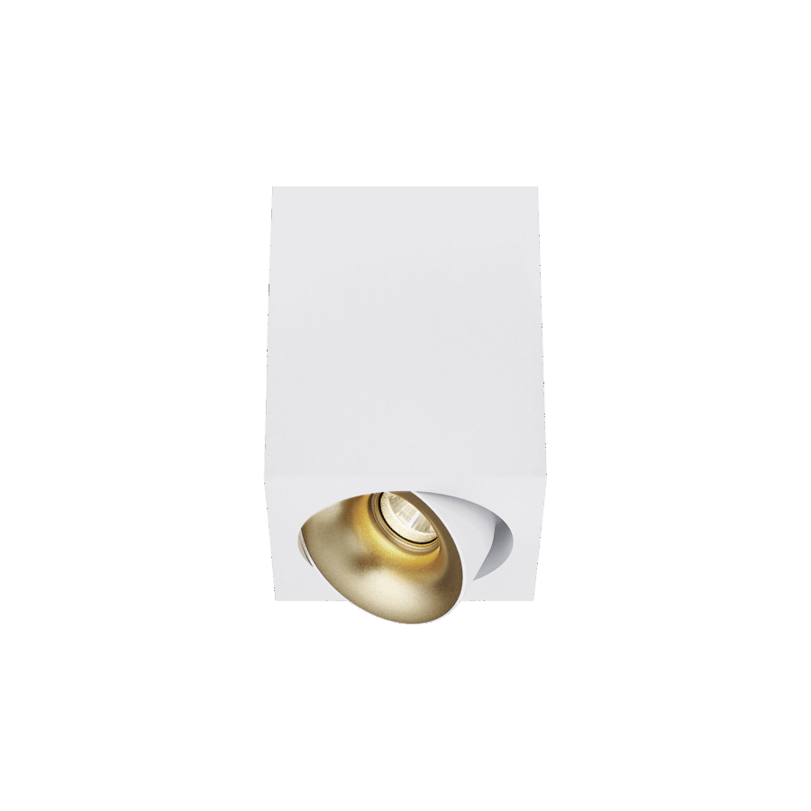 White version of the Dea Fauna S with golden reflector, a square surface-mounted luminaire designed by Karizma Luce.