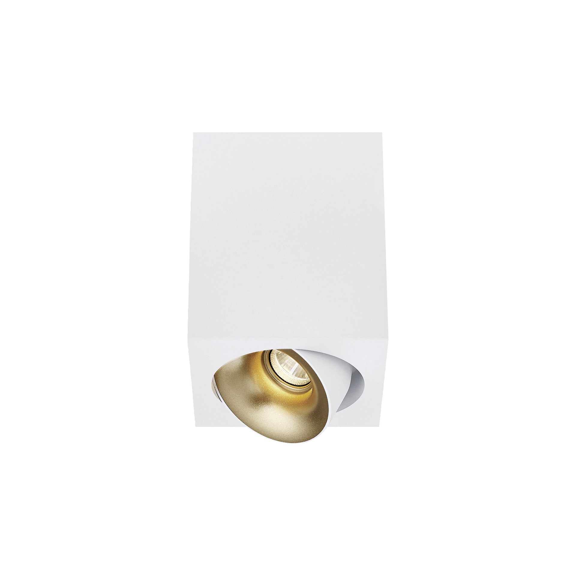 White version of the Dea Fauna S with golden reflector, a square surface-mounted luminaire designed by Karizma Luce.