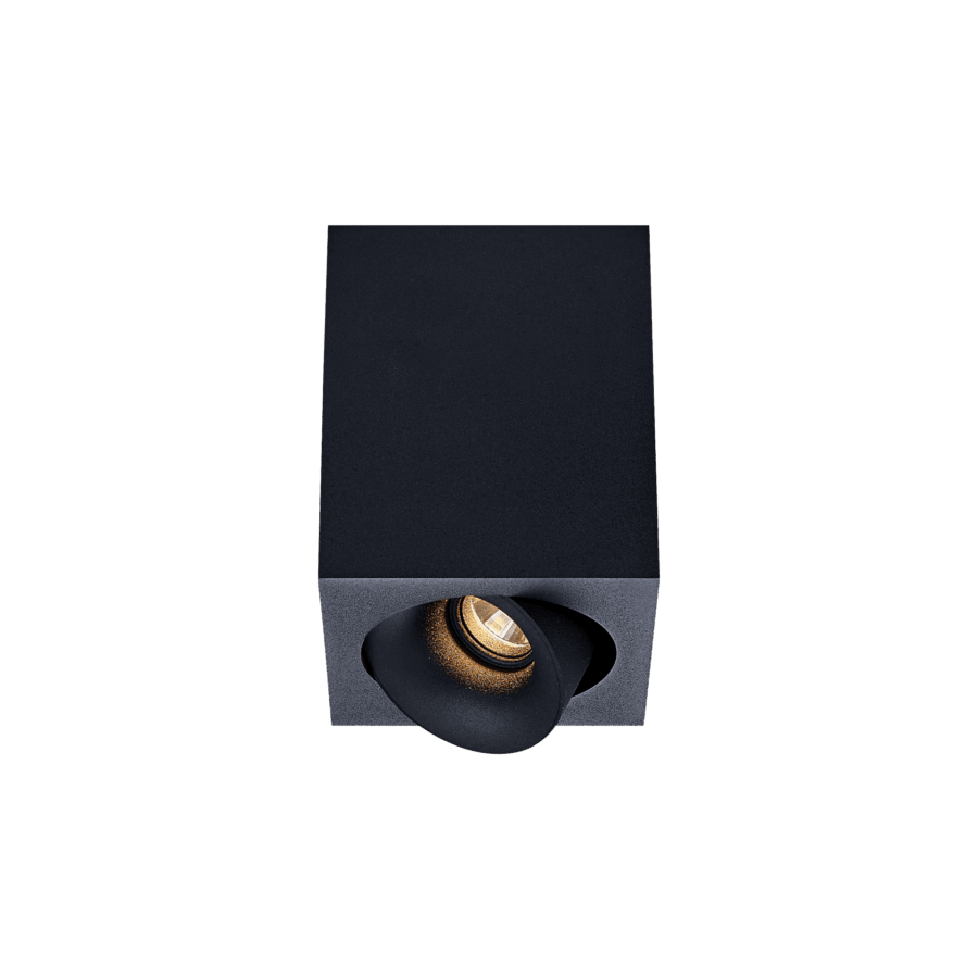 Black version of the Dea Fauna S with black matt reflector, a square surface-mounted luminaire designed by Karizma Luce.