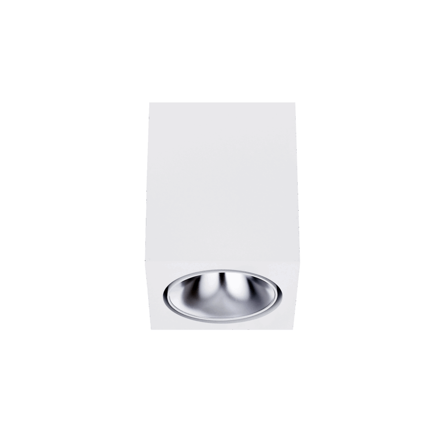 White version of the Dea Fauna S with silver reflector, a square surface-mounted luminaire designed by Karizma Luce.