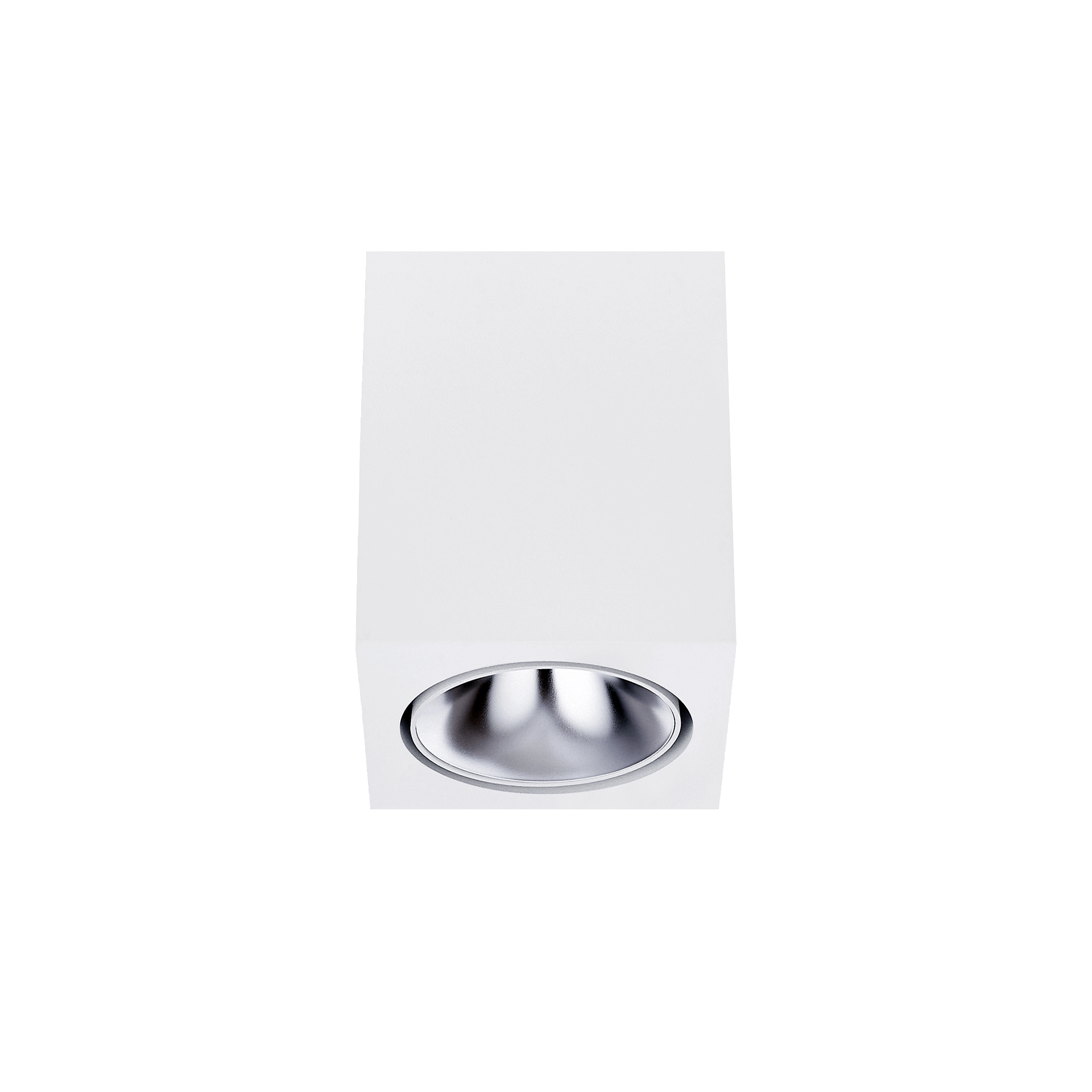 White version of the Dea Fauna S with silver reflector, a square surface-mounted luminaire designed by Karizma Luce.