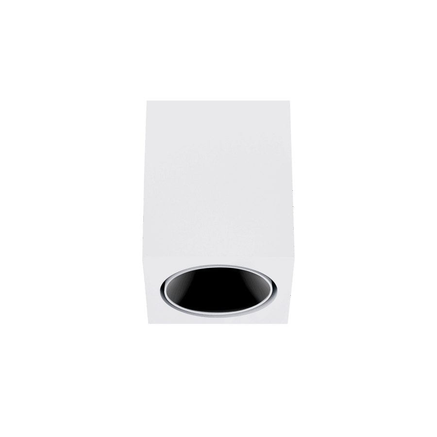 White version of the Dea Fauna S with black gloss reflector, a square surface-mounted luminaire designed by Karizma Luce.