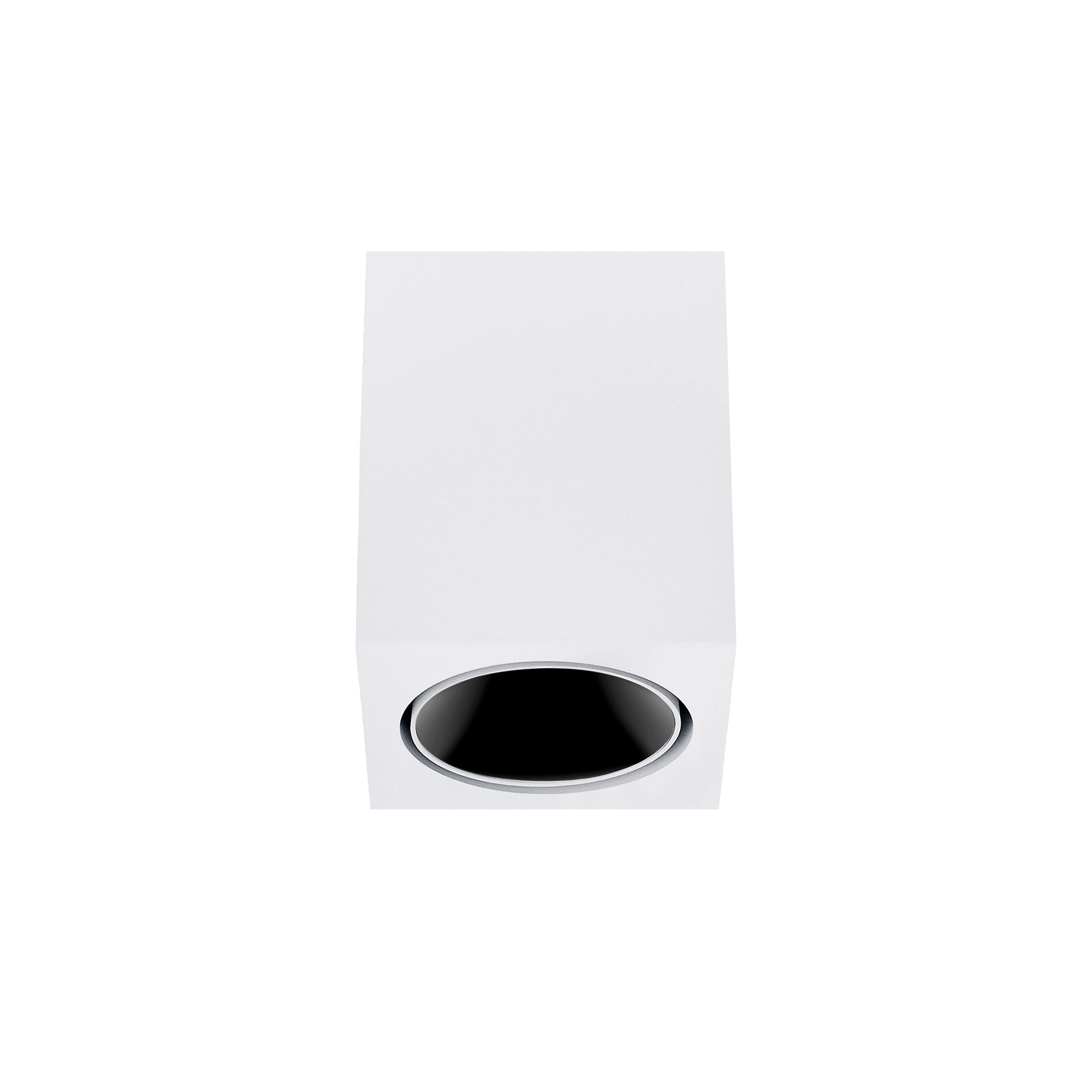 White version of the Dea Fauna S with black gloss reflector, a square surface-mounted luminaire designed by Karizma Luce.