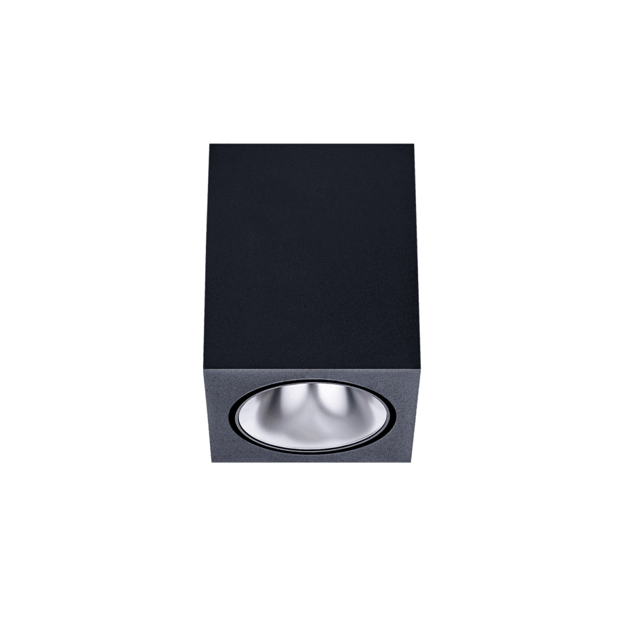 Black version of the Dea Fauna S with silver reflector, a square surface-mounted luminaire designed by Karizma Luce.