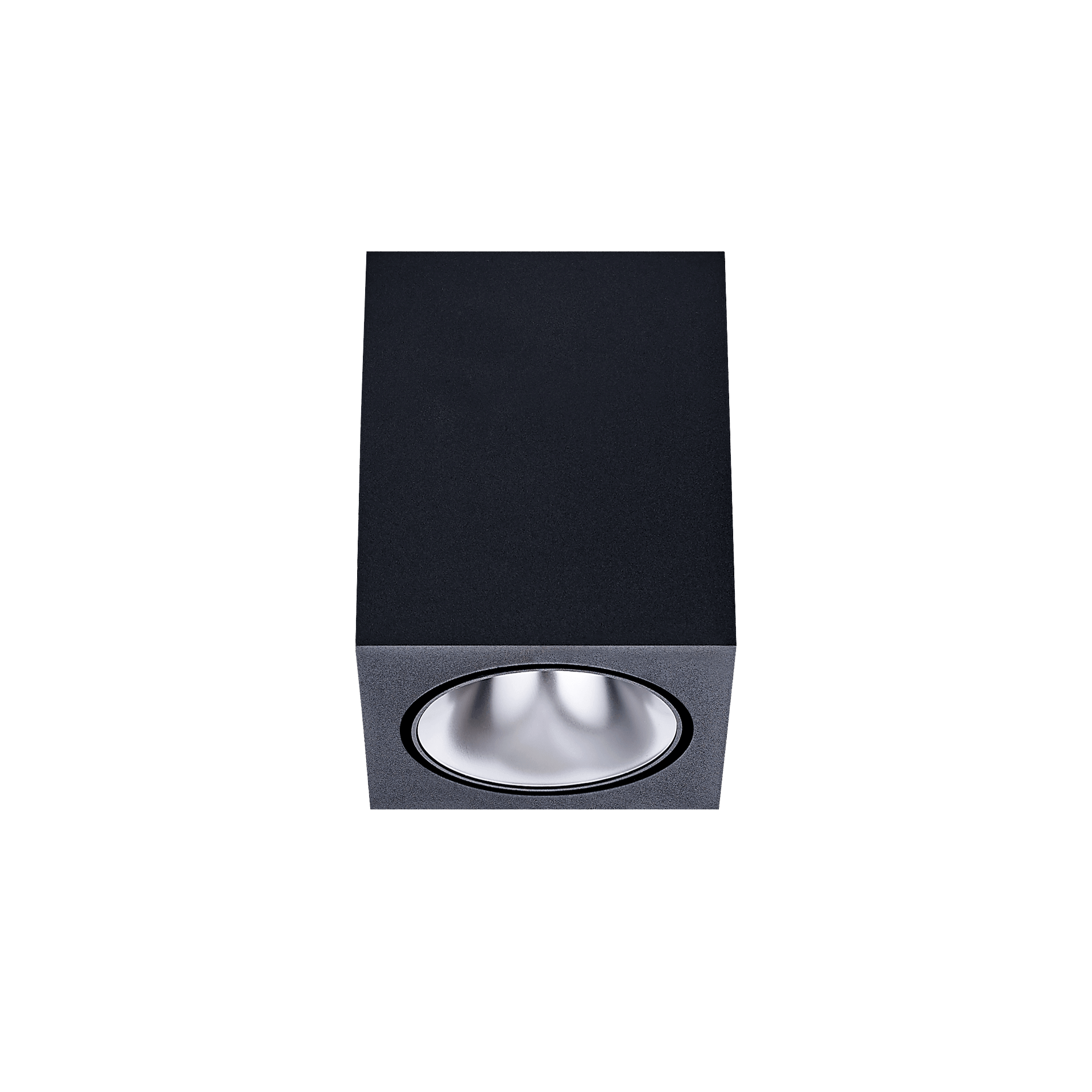 Black version of the Dea Fauna S with silver reflector, a square surface-mounted luminaire designed by Karizma Luce.