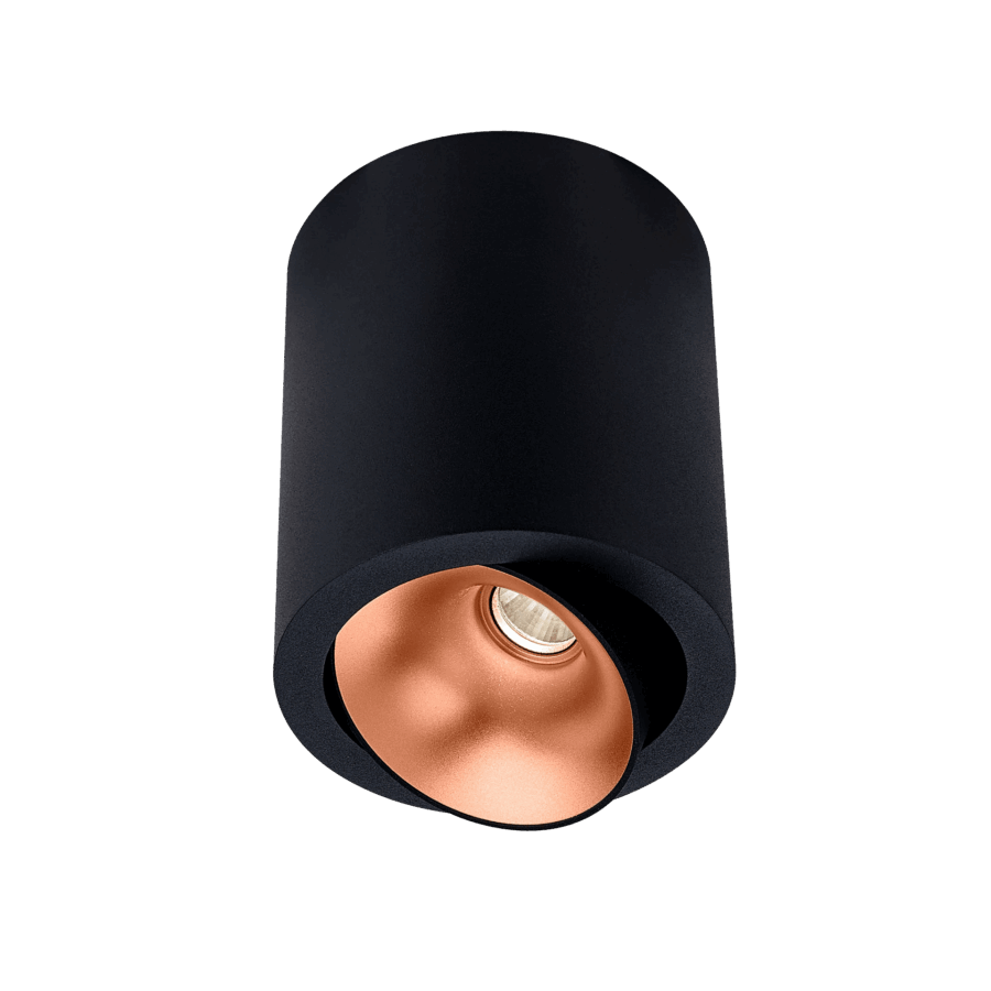 Black version of the Dea Flora M with copper reflector, a surface-mounted luminaire designed by Karizma Luce.