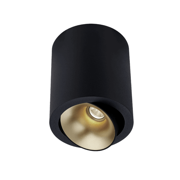 Black version of the Dea Flora M with golden reflector, a surface-mounted luminaire designed by Karizma Luce.