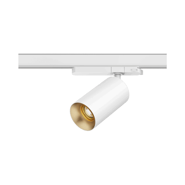 White version of the Dea Juno M with golden reflector, a track luminaire designed by Karizma Luce.