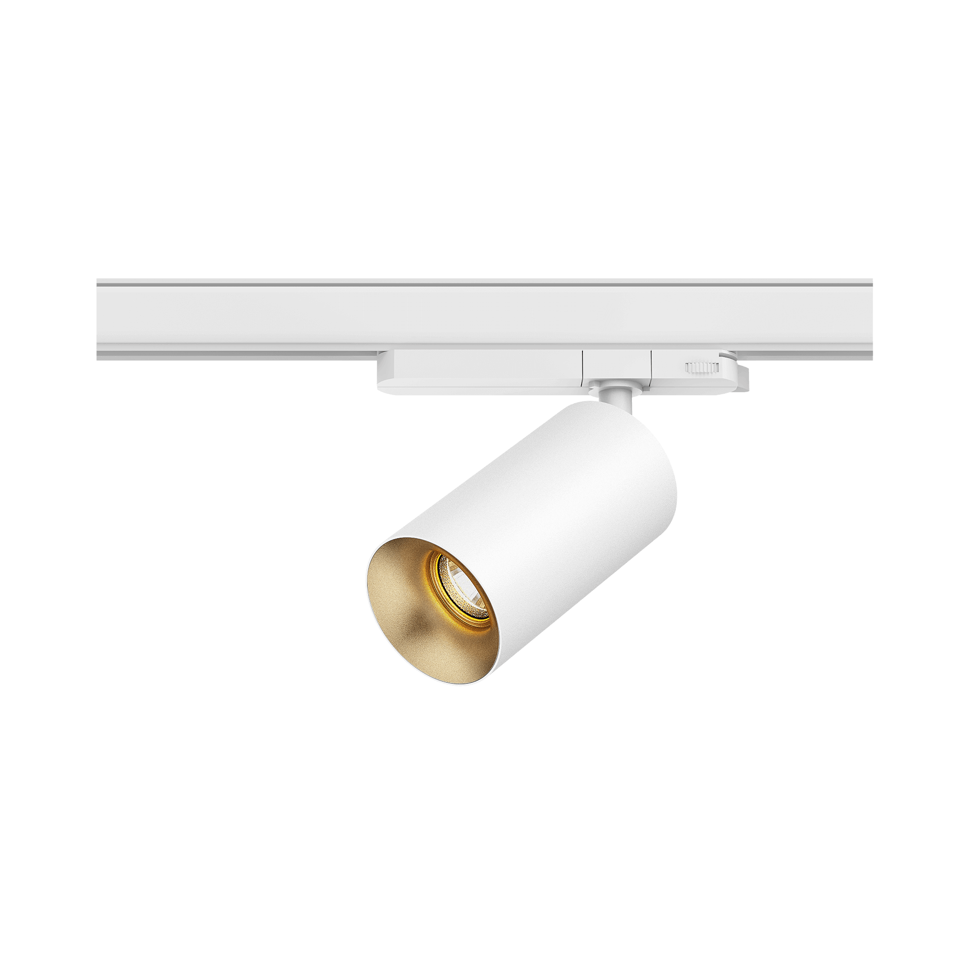White version of the Dea Juno M with golden reflector, a track luminaire designed by Karizma Luce.