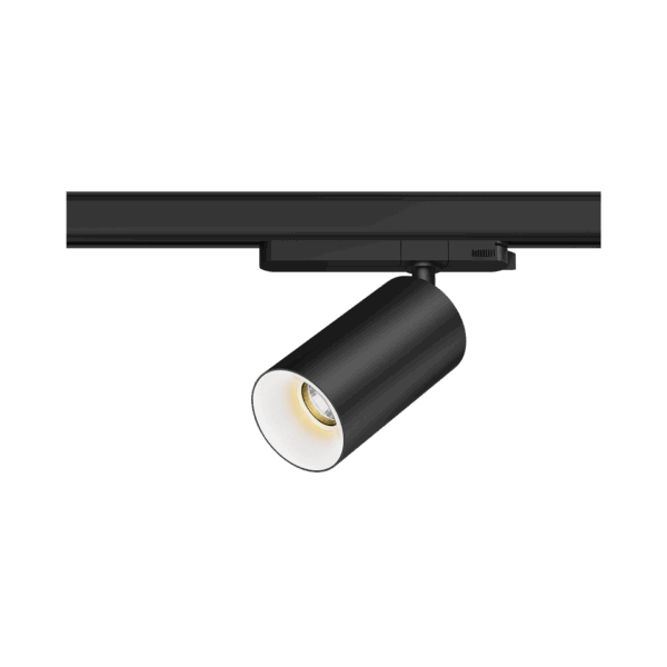 Black version of the Dea Juno M with white reflector, a track luminaire designed by Karizma Luce.