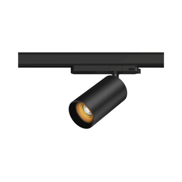 Black version of the Dea Juno M with black reflector, a track luminaire designed by Karizma Luce.