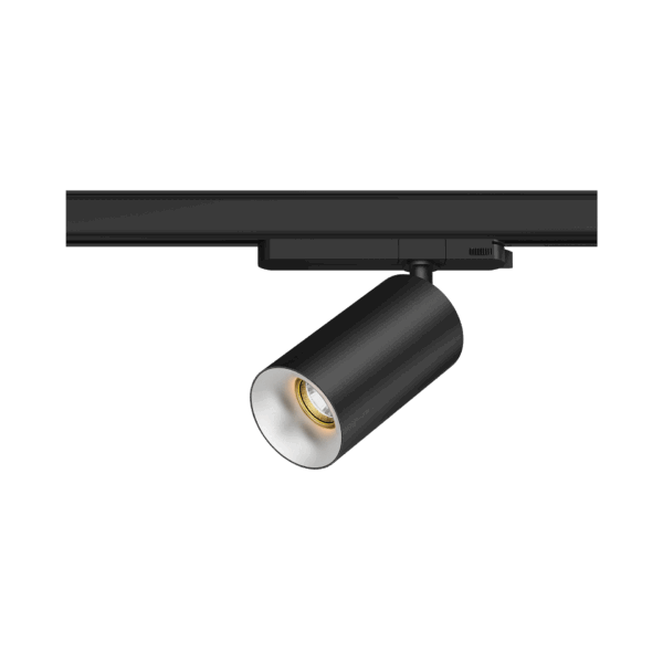 Black version of the Dea Juno M with chrome reflector, a track luminaire designed by Karizma Luce.