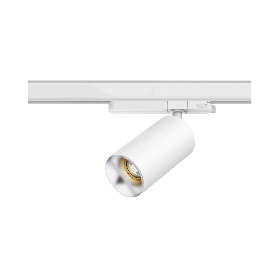 White version of the Dea Juno M with silver reflector, a track luminaire designed by Karizma Luce.